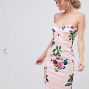 ASOS Floral Twist Front Scuba Bodycon Midi Dress